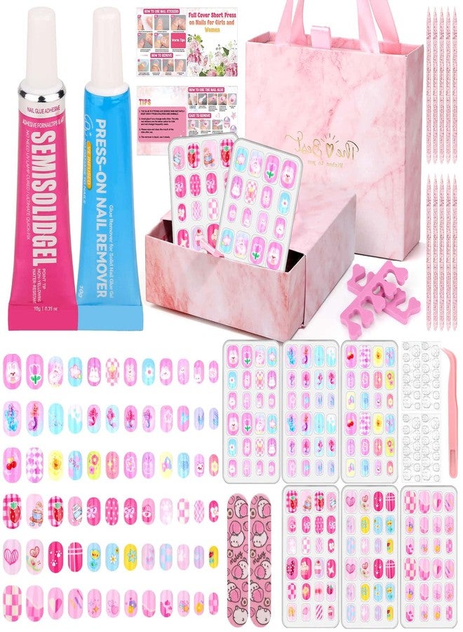Acejoz 144 Pcs Press on Nails for Kids 10-12, Fake Nails for Girls with Glue & Sticky Tabs, Short Kids Glue on Nails with Cute Designs, Nails Art Gift Set for Girls, Teens & Women - Image 1